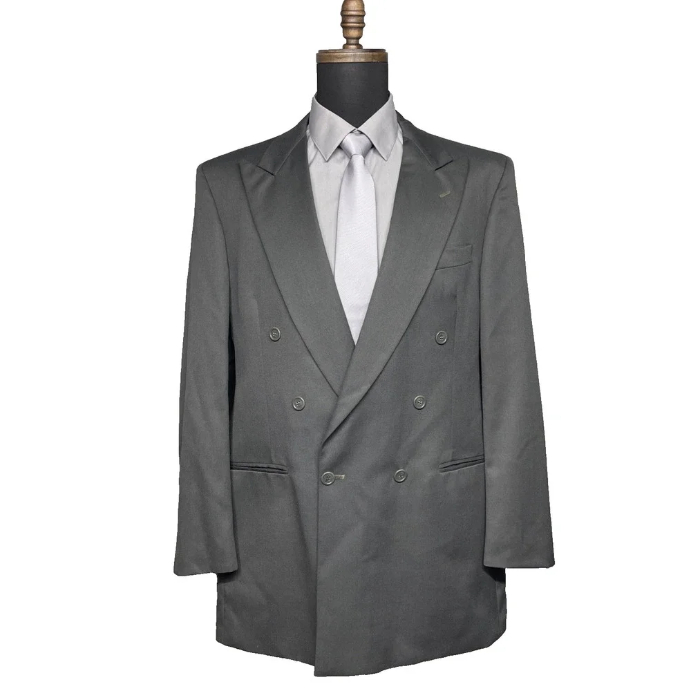 Torriani Double Breasted Blazer Jacket 42X 100% Wool Black Formal 42XL Dark Teal
